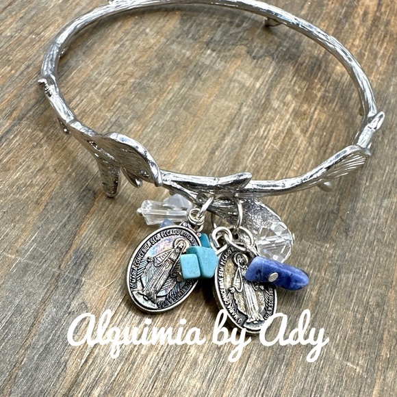 Lux Silver bangle cuff Maxi big bracelet lapis and turquoise - Picture 2 of 3